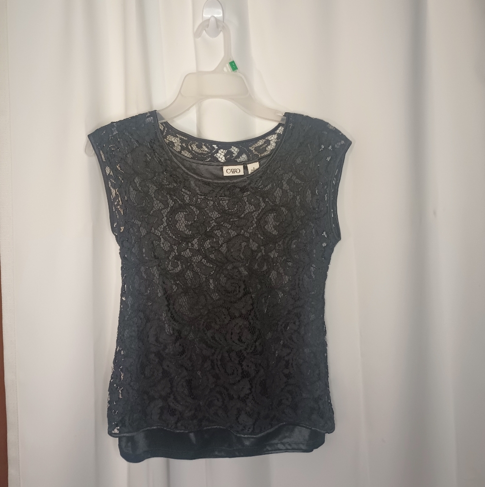 Cato Womens Black Lace Cap Sleeve Top Small Sheer Goth Whimsigoth Dark Romantic